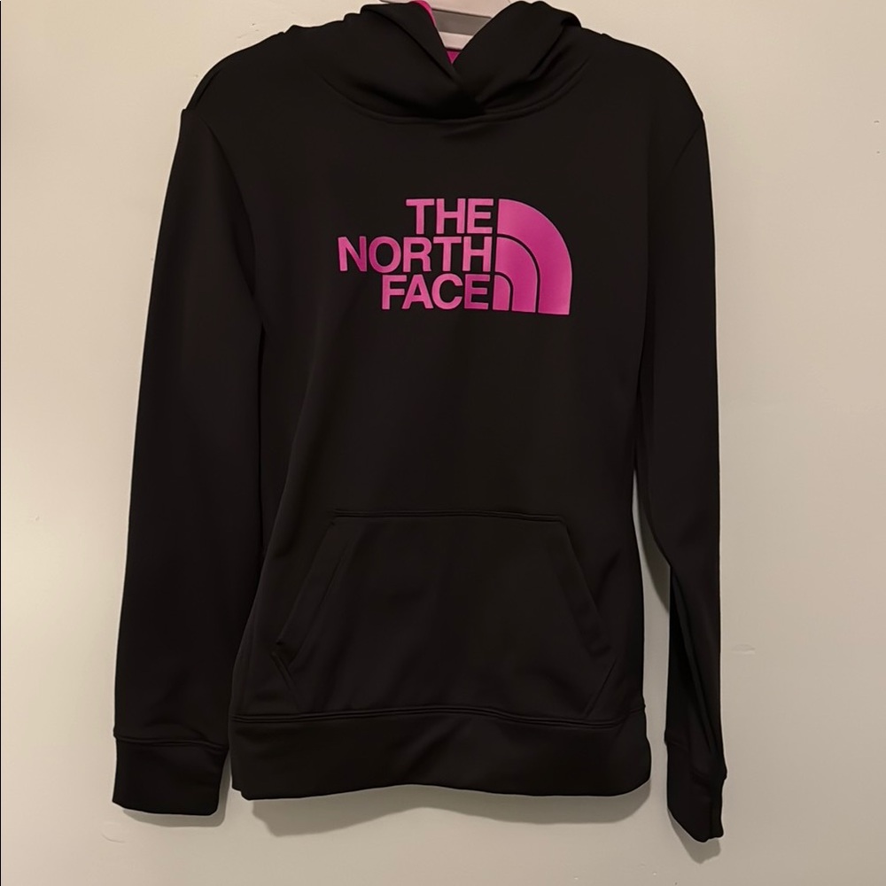 The North Face Black Women’s Hoodie with Pink Logo, Size Medium